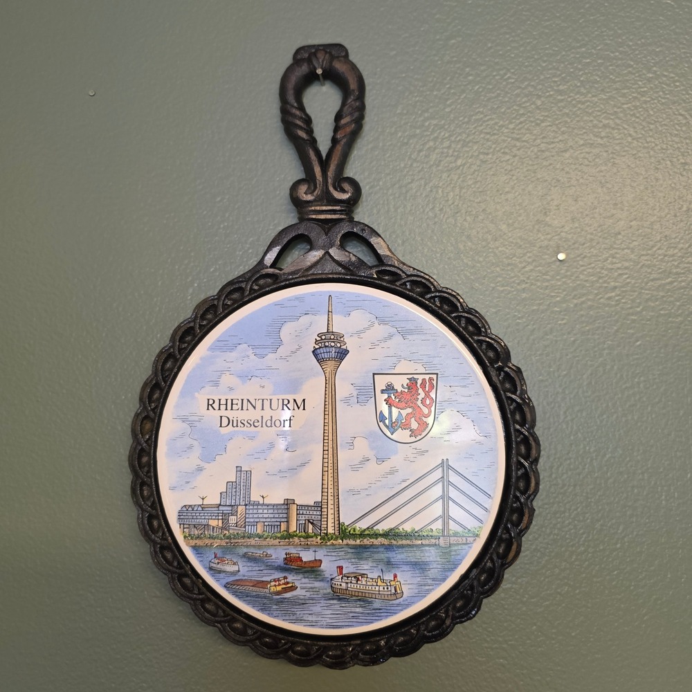 BB Rheinturm Dusseldorf Trivet 10.5in Black Cast Iron Ceramic Tile Germany Decor